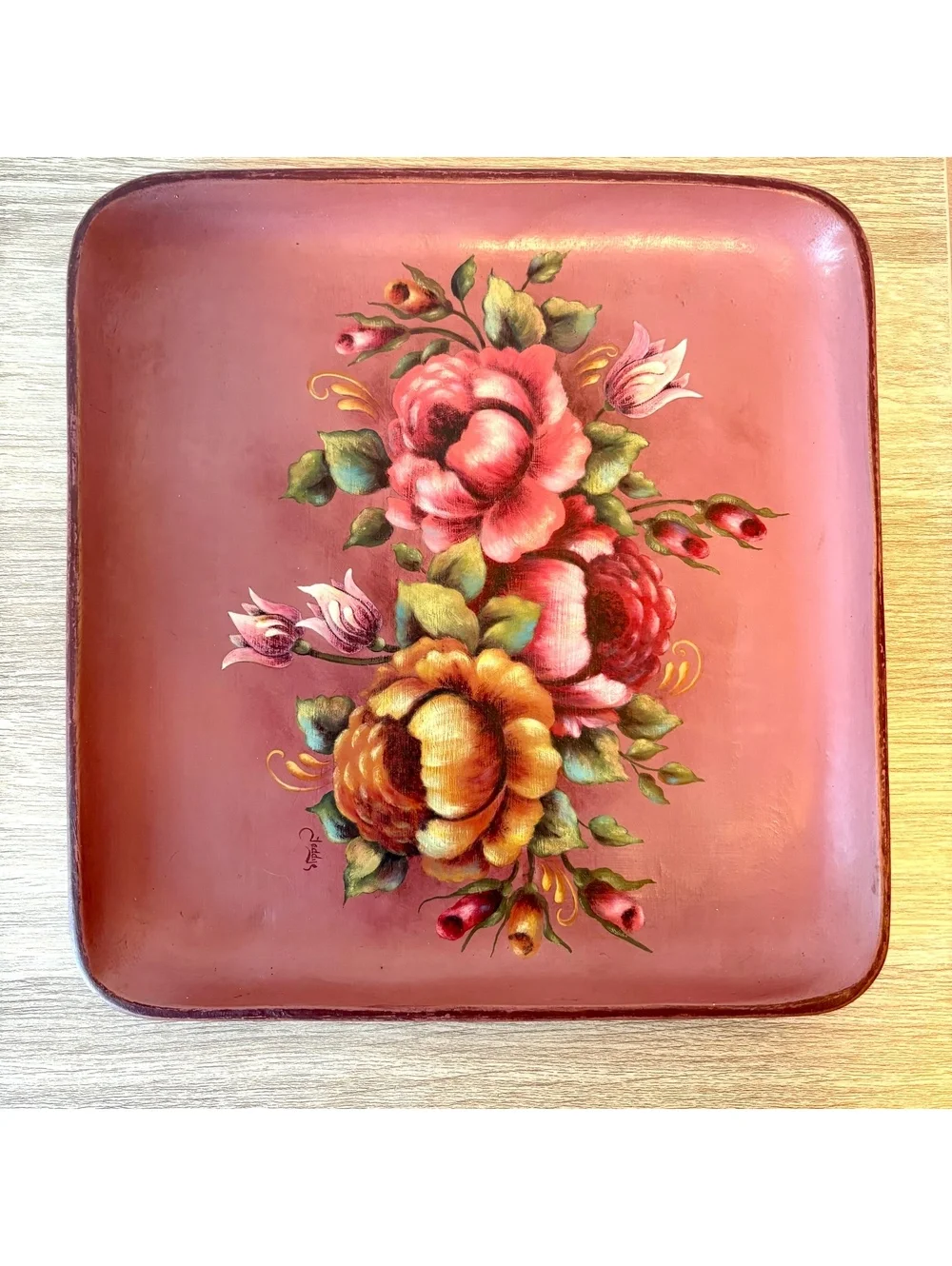 Hand Painted Floral Wood Tray Rustic Cottage Cottagecore Fairy Whimsical
